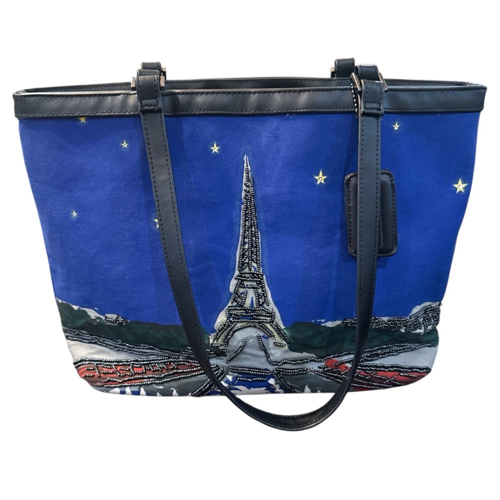 Paradox Paris Eiffel‎ Tower Beaded Tote Shoulder Bag Blue Travel
